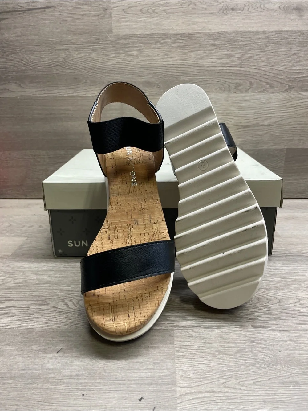 Sun + Stone Black Cork Wedge Sandals #458